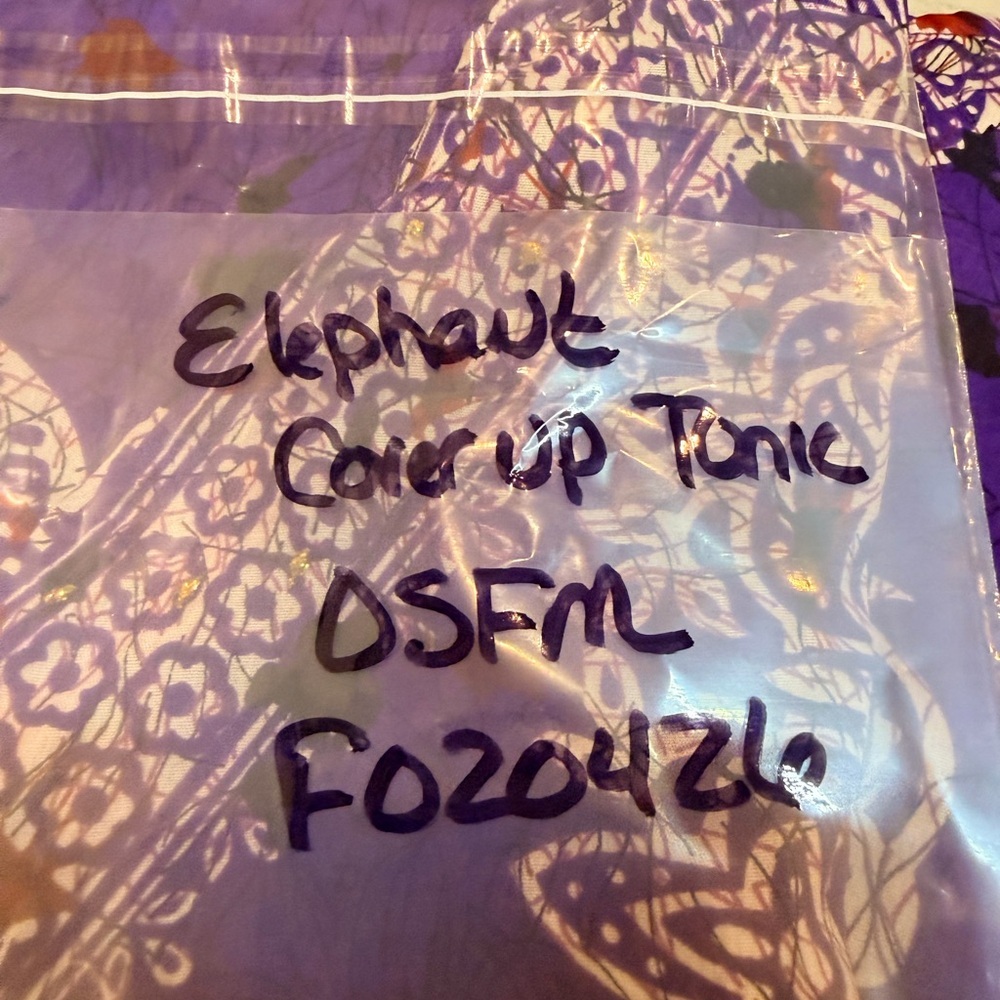 Purple Boho Tunic Dress OSFM Elephant Print Drawstring Waist - Picture 7 of 7